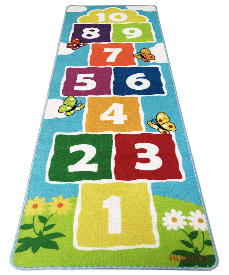 HUAHOO Hopscotch Rug Kids Rugs Classroom Rug Playroom Decor Non Slip Children's Carpet for Boys & Girls Best Shower Gift (70.8 x 26 inch) - Image 1